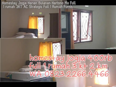 Homestay Jogja Harian Bulanan Hartono Ma Full 1 rumah 3KT AC Strategis