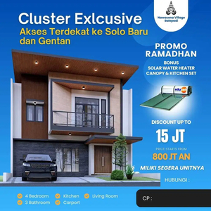 Rumah Cluster 2 Lantai Dekat Gentan Raya Dan Solobaru Bonus Jutaan