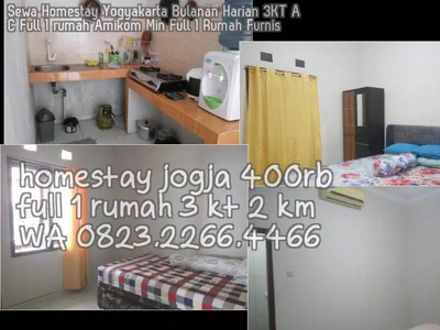 Sewa Homestay Yogyakarta Bulanan Harian 3KT AC Full 1 rumah Amikom Min