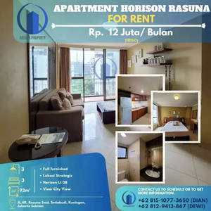 For Rent, Apartment Horison Rasuna, 3 Br, Full Furnished, Siap Huni