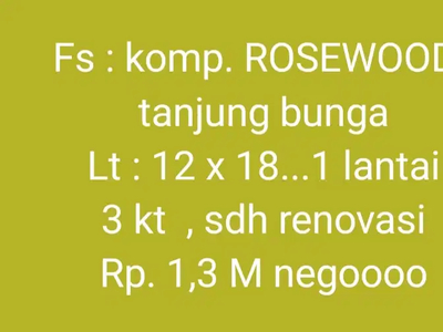 JUAL RUMAH DI KOMPLEKS ROSEWOOD TANJUNG BUNGA