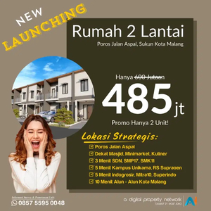 PROMO HANYA 485JT, RUMAH 2 LANTAI SUKUN KOTA MALANG