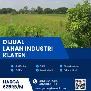 Dijual Lahan Zona Industri 1,6 Ha Lokasi Pedan,Klaten BU