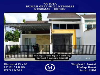 Dijual Rumah Greenhill Kebomas Gresik 790 Juta SHM Full Pagar + Canopy