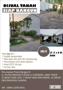 Dijual tanah dkt merr & UPN sby perumhan putra bangsa 3 bonus pondasi