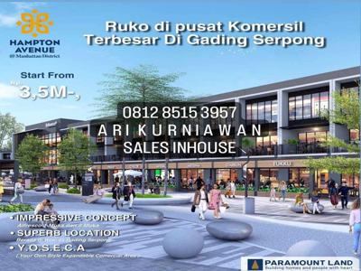 Dijual RUKO HAMPTON avenue teramai di jl utama gading serpong 22ha 4m