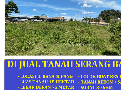 di Jual Tanah 15 Hektar di Jl Raya Sepang Taktakan Serang Banten