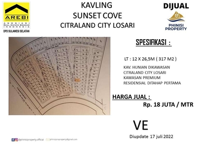 DIJUAL KAVLING SUNSET COVE DI CITRALAND CITY LOSARI SIAP BANGUN