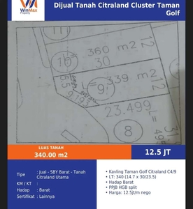 DIJUAL TANAH KAVLING TAMAN GOLF CITRALAND UTAMA CLUSTER ELITE