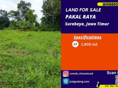 Dijual Tanah 1.900m2 di Pakal Raya 30 menit ke Pelabuhan Teluk Lamong