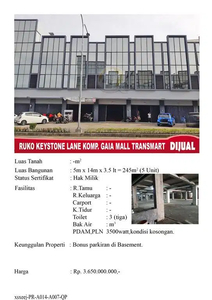 Ruko Keystone Lane Komp GAIA Mall Transmart