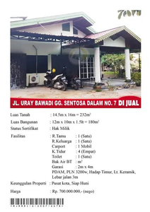 Rumah Jual Jalan Uray Bawadi Gg Sentosa Dalam Type 180