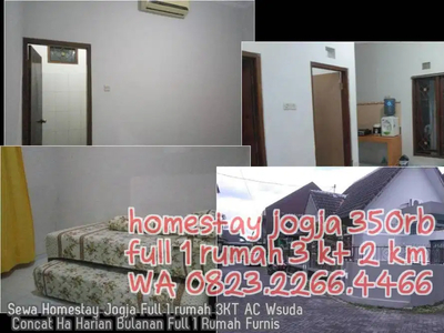 Sewa Homestay Jogja Full 1 rumah 3KT AC Wsuda Concat Ha Harian Bulanan