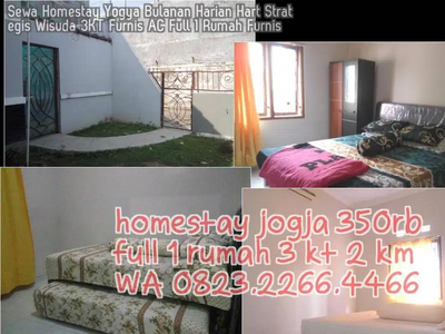 Sewa Homestay Yogya Bulanan Harian Hart Strategis Wisuda 3KT Furnis AC