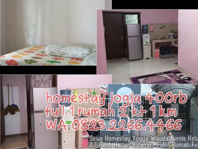 Sewa Homestay Yogya Wisuda Furnis Keluarga Full 1 rumh Harian Bulanan