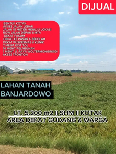 Dijual lahan tanah Banjardowo Semarang dekat pergudangan dan Industri