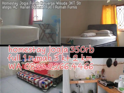 Homestay Jogja Furnis Keluarga Wisuda 3KT Strategis AC Harian Bulanan