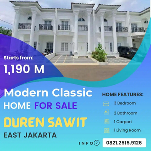 Rumah Baru 2-lantai dalam Cluster Baru dekat Jl Basura dan Jl Raya BKT