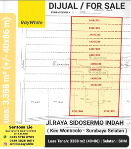 Dijual 3388 m2 Tanah Surabaya -Sidosermo Indah - prapen - Jemursari