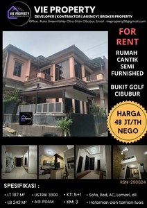 DISEWAKAN MURAH! RUMAH CANTIK TANAH LUAS DI BUKIT GOLF CIBUBUR