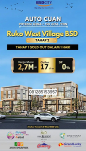 Tahap 1sold Studio Loft & ruko TERBARU bsd city WEST VILLAGE chapter 2