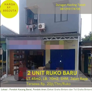 2 Unit Ruko Baru Rp.850jt, LT.45 LB.70, Dekat Graha Bintaro Jaya