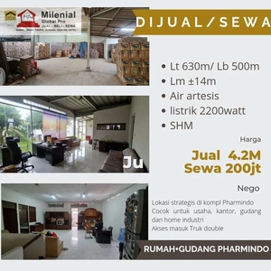 Dijual / Sewa Rumah Plus Gudang Komplek Pharmindo Bandung