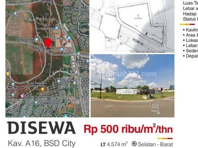 Disewa Tanah Siap Bangun 4574 M2 di Bsd City Tangerang Lokasi Strategis Depan Sekolah Ipeka Lebar 110 M Sederetan Q Biq
