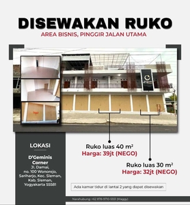 DISEWAKAN RUKO YOGYA AREA STRATEGIS