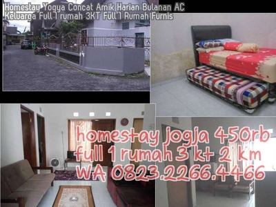 Homestay Yogya Concat Amik Harian Bulanan AC Keluarga Full 1 rumah 3KT