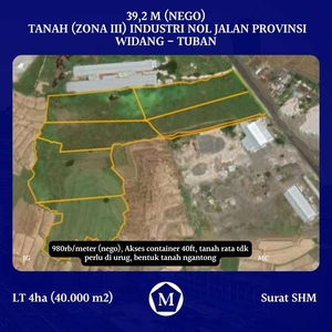 Jual Tanah Tuban Zona III Industri Nol Jalan Provinsi Dkt Raya Pantura