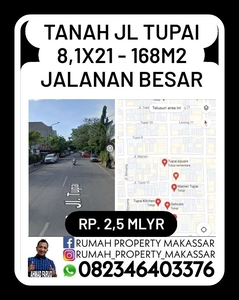 Tanah Jl Tupai 8,1x21 - 168m2 Jalanan Besar Cck Rmh Tinggal, cafe