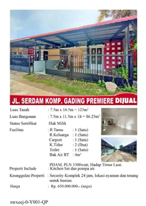 D jual cpt rmh serdam komp gading premiere,lokasi strategis&rame