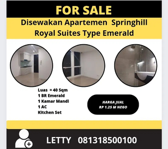 Dijual Apartemen Springhill Royale Suites Emerald Rp 1.25 M Nego