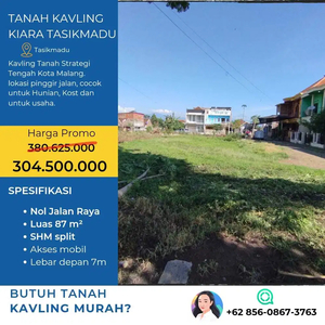 Dijual Cepat Tanah Kavling 87m2 Murah Dekat Kampus Poltek Kota Malang