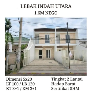 Dijual Rumah Lebak Indah Utara LT 100m2 LB 120m2 3KT 3KM Harga Nego SHM Hadap Barat - Surabaya