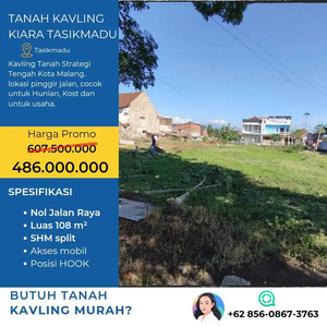 Dijual tanah Kavling di Lingkungan Bagus 108m2 Lowokwaru Kota Malang