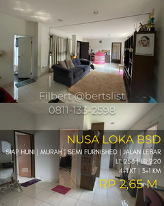 Rumah siap huni MURAH 258m2 semi furnished di Nusa loka BSD Serpong