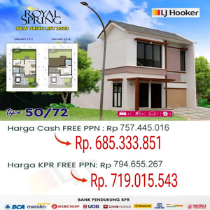 RUMAH MURAH 2 LANTAI ROYAL SPRING FREE PPN