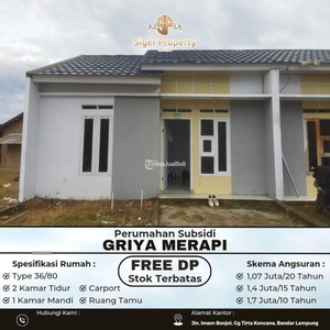Dijual Rumah Subsidi Tipe 36/80 2KT 1KM Harga Terjangkau - Bandar Lampung