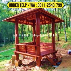 Rumah Gazebo Minimalis 2x2 Kayu Kelapa Atap Sirap - Bandung Jawa Barat