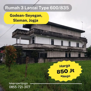 850Jt; Rumah Murah 3 Lantai Godean dijual Luas 835 meter