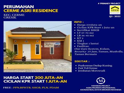 Dijual Rumah Cerme Asri Residence Gresik start 200 jutaan KPR 1 jutaan