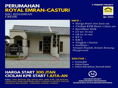 Dijual Rumah Royal Emran Gresik start 300 jutaan KPR start 1 jutaan