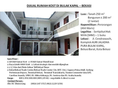 Rumah Kos - BULAK KAPAL, Bekasi Barat