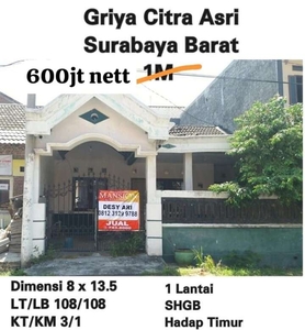 Rumah Surabaya Barat Griya Citra Asri Murah dkt Manukan Benowo Tandes