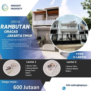 Dijual Rumah cluster 2 lantai di Ciracas Jakarta Timur