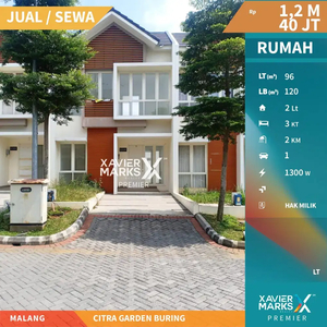 Dijual Rumah 2 Lantai Kawasan Nyaman Aman di Citra Garden Malang