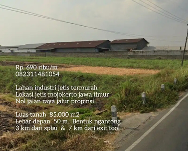 Rp. 690 rb/m Termurah lahan industri jetis nol jalan raya