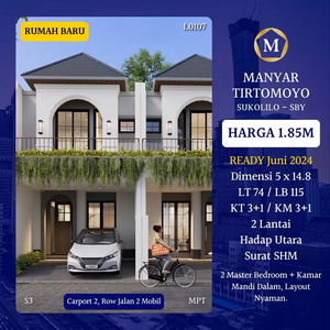 RUMAH BARU MANYAR TIRTOMOYO SURABAYA SHM LAYOUT NYAMAN DKT MERR 2LT